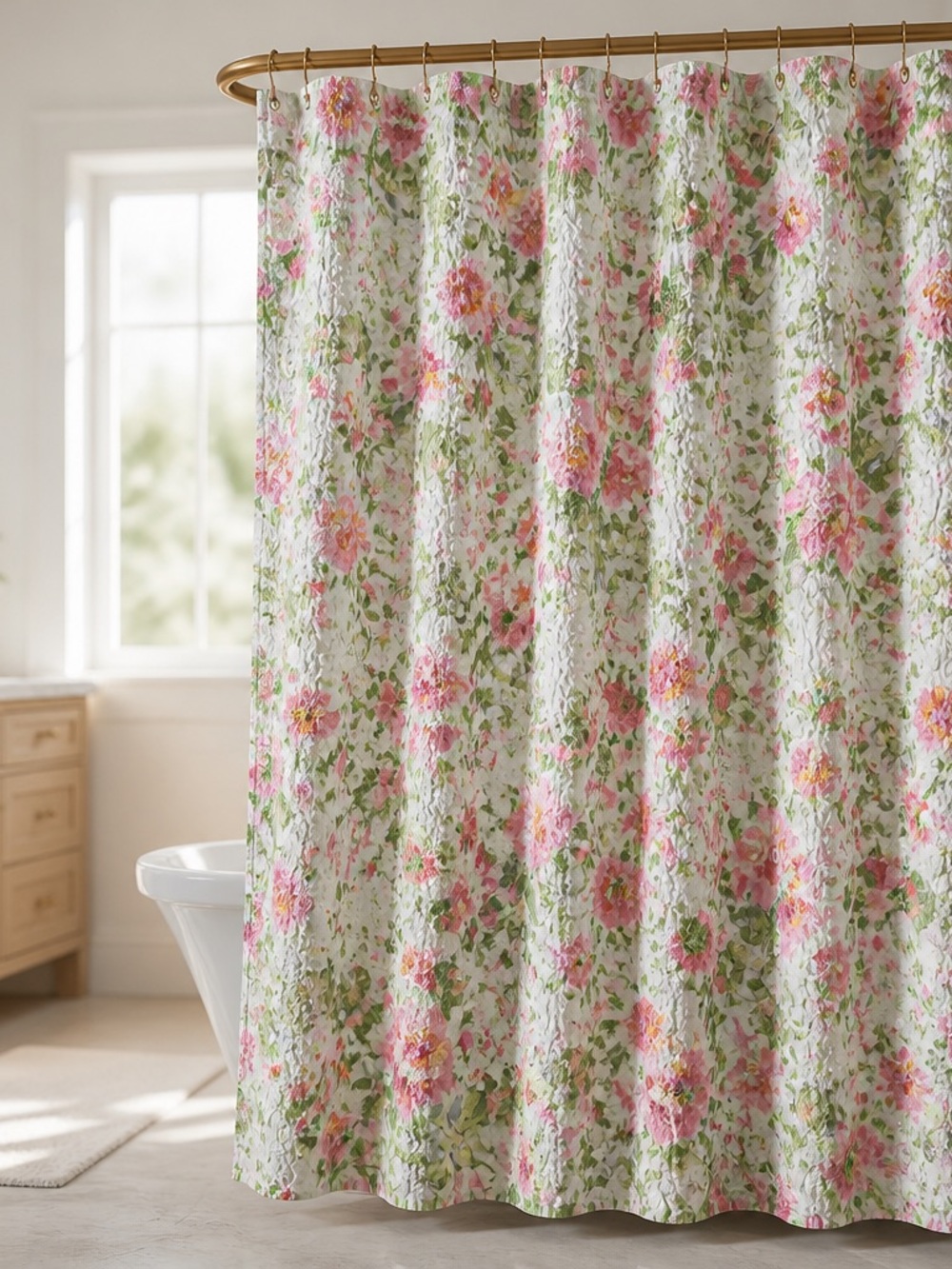Floral Pink & Green Shower Curtain -